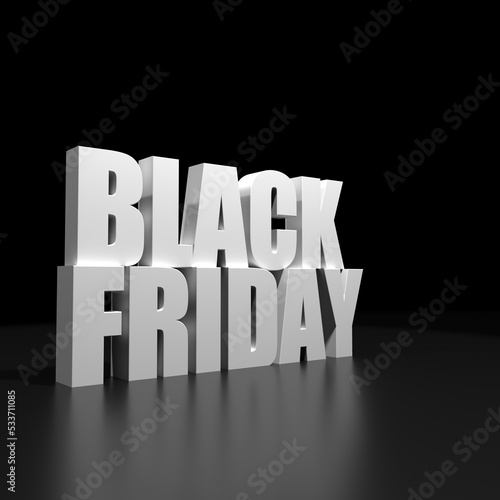 Black Friday 3D Lettering. Image with black background. Sign for social networks. Black friday announcement. Illustartion. 