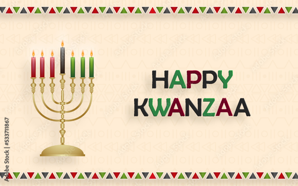 Happy kwanzaa card with nice and creative symbols on color background for kwanzaa holiday Happy kwanzaa card with nice and creative symbols on color background for kwanzaa holiday