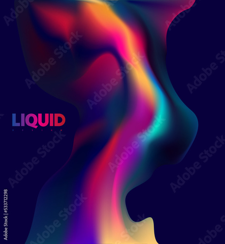 Abstract liquid holographic background. Colorful fluid lines on dark background.