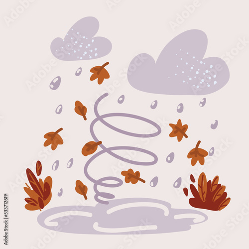 Vector illustration of leaves falling flying on the wind autumn weather season