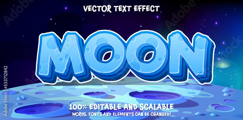 Moon Space text, editable 3d premium download, blue cosmic letters style on blue planet and space star background. Solar system design illustration