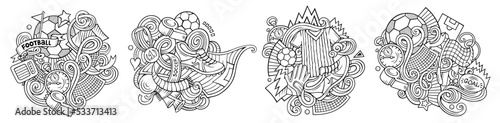 Football cartoon vector doodle designs set.