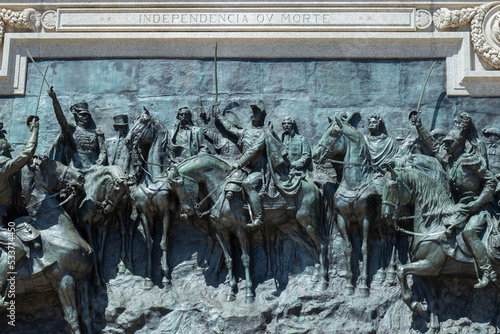 Monument to the Independence of Brazil front panel. It says: Independence or Death. Independence Park, Ipiranga, Sao Paulo, Brazil - Painel frontal do Monumento à Independência do Brasil no Ipiranga