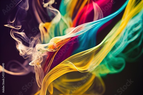 Print op canvas a close up of a colorful object with smoke coming out of it, a multicolored photograph of swirls in the shape of smoke