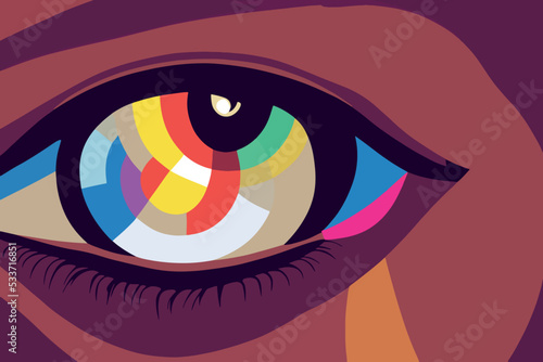 Illustration, eyes with different shades of color signifying the fight against stereotypes and racial discrimination. Vector image of women's faces of different types. 
