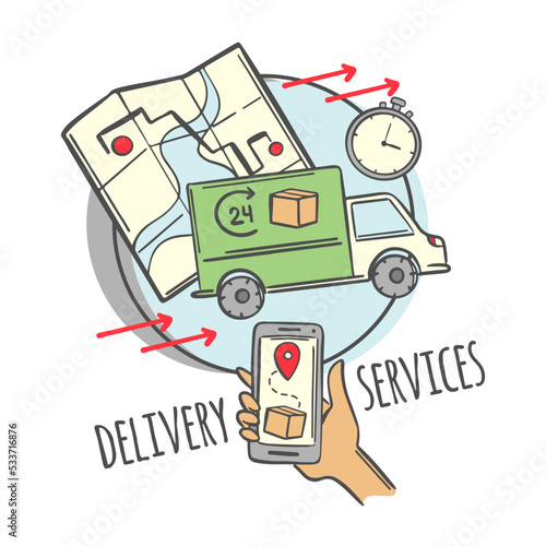 FAST DELIVERY SERVICES Fast Truck Delivery Service Operation Principle Order Cargo By One Click Smartphone In Hand In Short Time To Place Of Destination