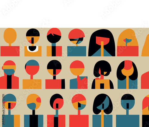 Illustration containing representatives of different races in defense of human rights. Vector image of people of different skin color and ethnicity together. 
