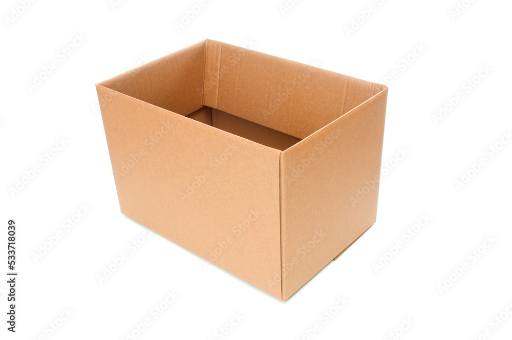 Open cardboard box close up isolated on a white background Open cardboard box close up isolated on a white background