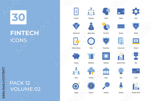 Fintech icons collection. Set vector line with elements for mobile concepts and web apps. Collection modern icons.