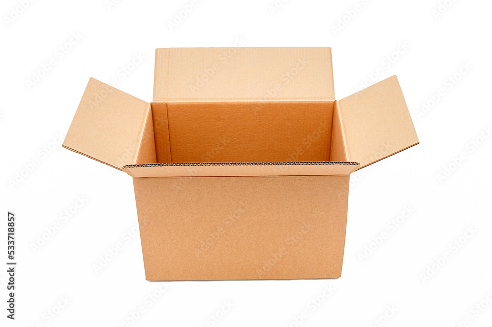 Open cardboard box close up isolated on a white background Open cardboard box close up isolated on a white background
