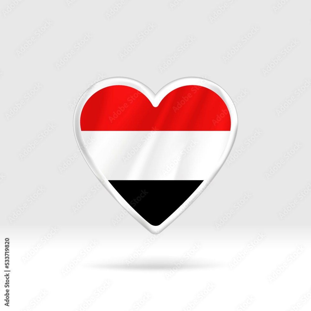 Heart from Yemen flag. Silver button heart and flag template. Easy editing and vector in groups. National flag vector illustration on white background. Heart from Yemen flag. Silver button heart and flag template. Easy editing and vector in groups. National flag vector illustration on white background.