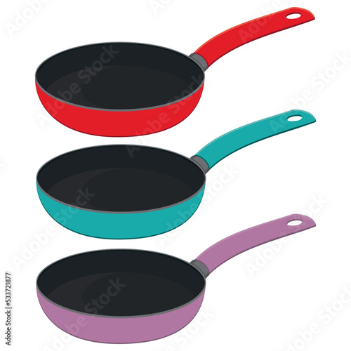 Frying pans, color vector illustration in cartoon style