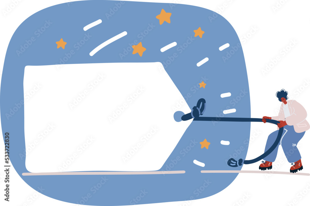Vector illustration of Image of young businessman pulling blank banner. Place for text