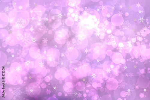 Abstract blurred festive delicate winter christmas or Happy New Year background with shiny pink and white bokeh lighted stars. Space for your design. Card concept.