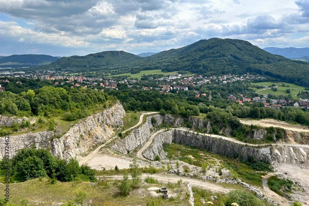 Kotouc limestone quarry with the landscape in the background