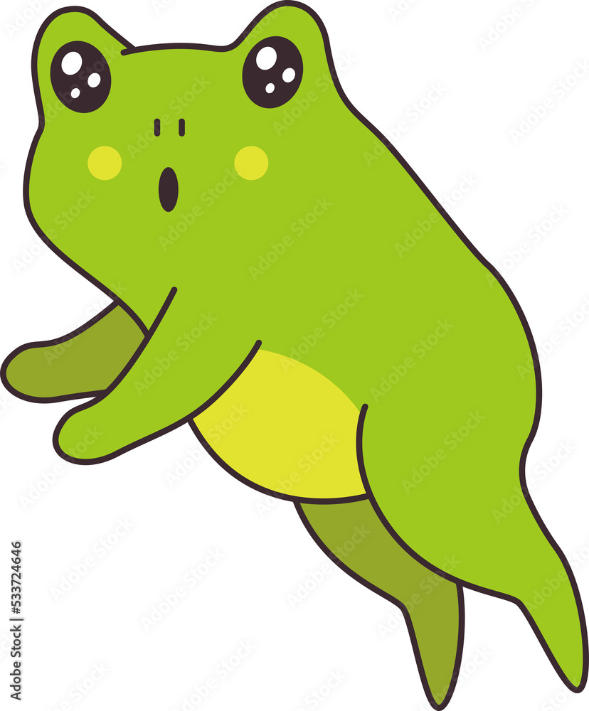 Cartoon cute green baby toad jumps vector illustration for sticker