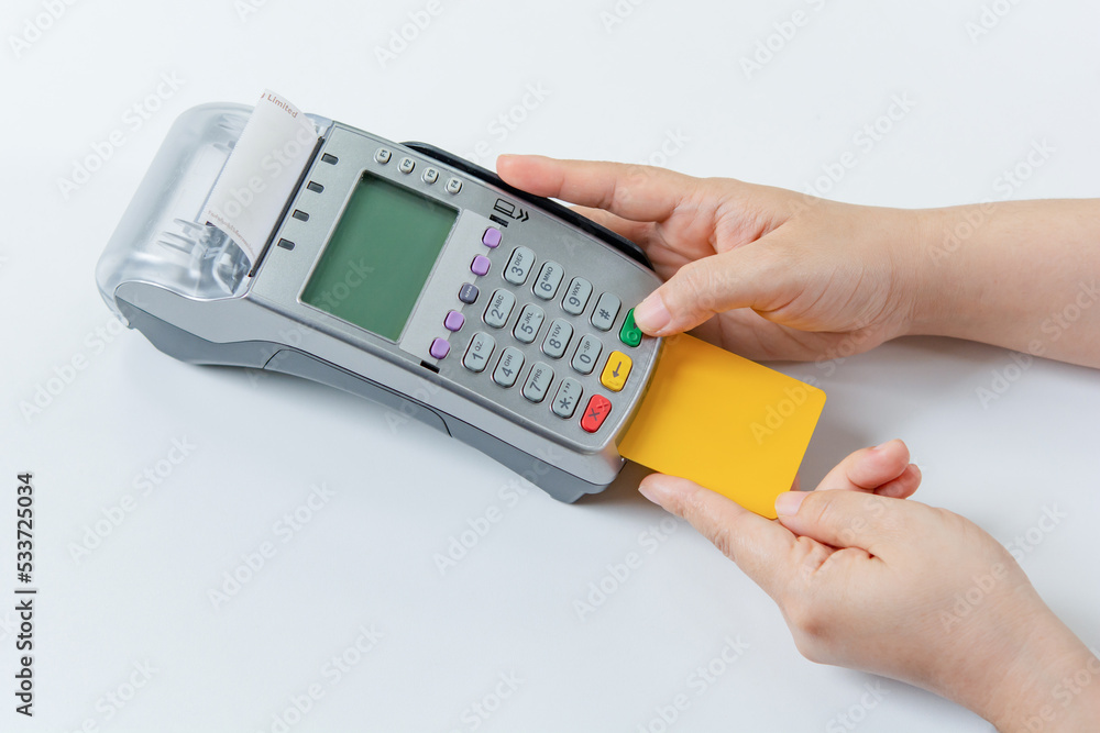 Credit card payment with EDC machine or credit card terminal. Credit card payment with EDC machine or credit card terminal.