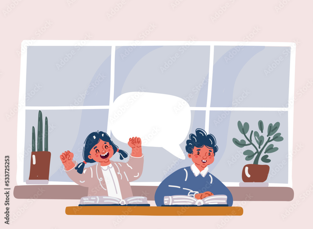 Vector illustration of boys and girl students in the desk Vector illustration of boys and girl students in the desk