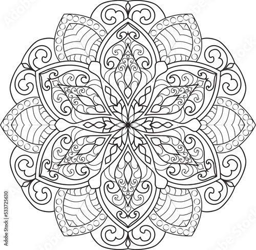 Mandala isolated on the white background.Doodle pattern.ornament design for coloring page