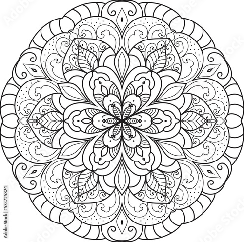 Mandala isolated on the white background.Doodle pattern.ornament design for coloring page