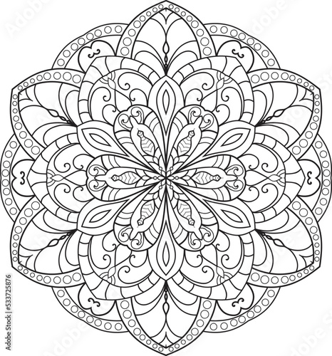 Mandala isolated on the white background.Doodle pattern.ornament design for coloring page