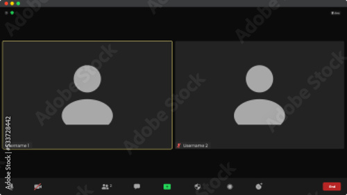 Video conference calls window overlay. User web video call window. Video conference icon. Mockup of remote conversation. Video call technology.
