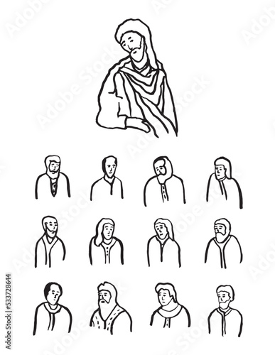 Jesus and his 12 apostles - Black and White Sketch
