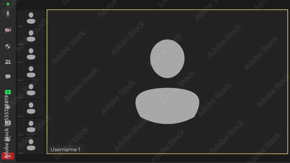 Video chat user interface. Video calls window overlay. Video conferencing window overlay. Meeting App UI Interface. Talking user frame on screen. Video chat user interface. Video calls window overlay. Video conferencing window overlay. Meeting App UI Interface. Talking user frame on screen.