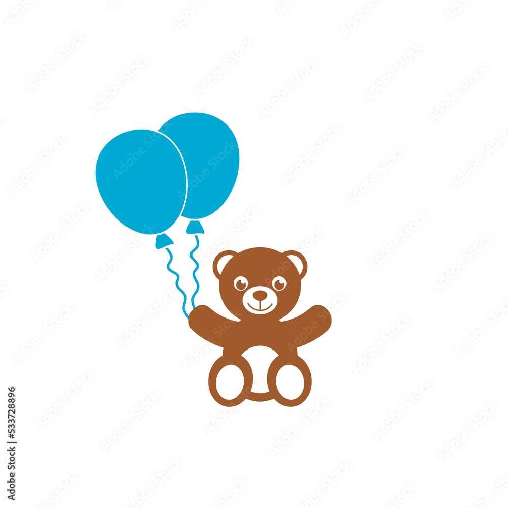 Obraz premium Cute teddy bear with balloons icon isolated on white background