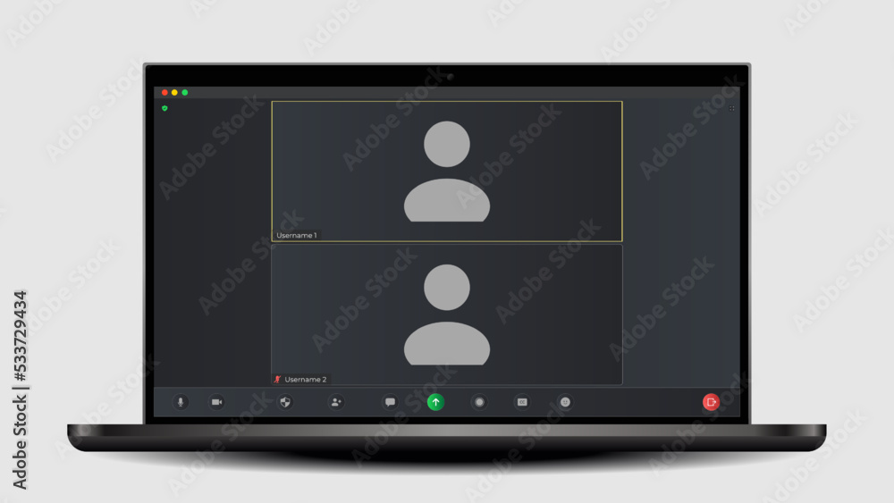 Template video conference user interface. Application for social communication. Zoom Interface Template. Meeting App UI Interface. Vector UI screen. Template video conference user interface. Application for social communication. Zoom Interface Template. Meeting App UI Interface. Vector UI screen.