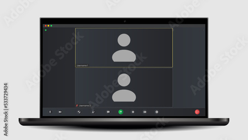 Template video conference user interface. Application for social communication. Zoom Interface Template. Meeting App UI Interface. Vector UI screen.