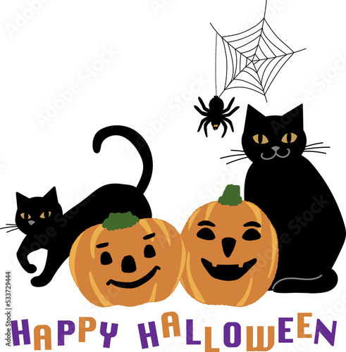 Halloween cute jack-o -lantern and black cat