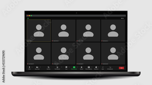 Video chat user interface. Online conference meeting. Zoom Interface Template. Video Conference. Vector UI screen.
