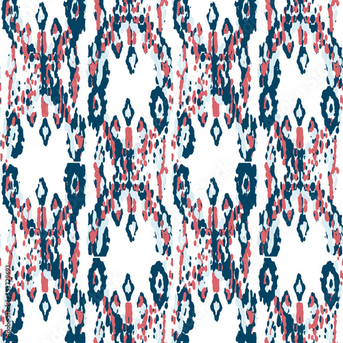 Ethnic Vector Pattern. Bohemian Peacock Print. Fashion Retro Art. Abstract Modern Batik. Geometric Ikat Seamless Design. Vintage Ornament. Rhombus Watercolor Background. 