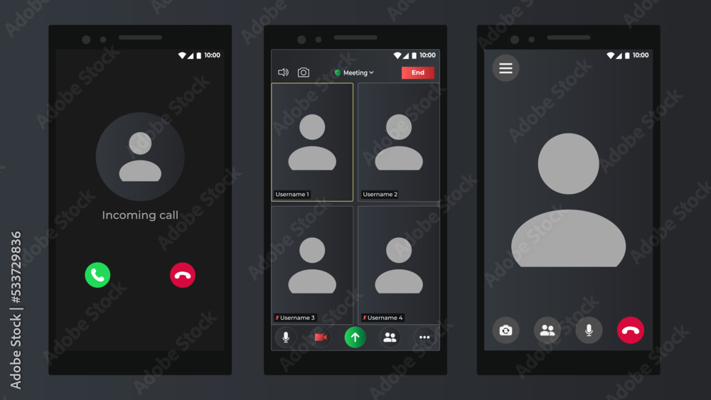Online video call interface template with user icon. Online conference meeting. User web video call window. Meeting App UI Interface. Blank Wireframe. Online video call interface template with user icon. Online conference meeting. User web video call window. Meeting App UI Interface. Blank Wireframe.