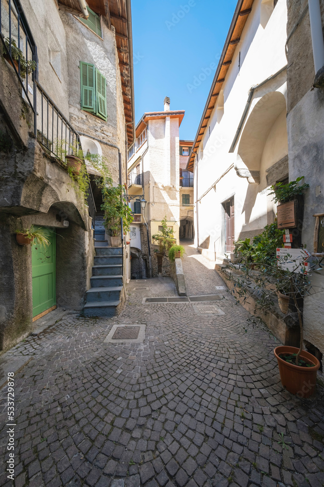 Old narrow alley in the city centre of Rocchetta Nervina; It's a small village of far west of Liguria Region (Northern Italy), near the French borders.