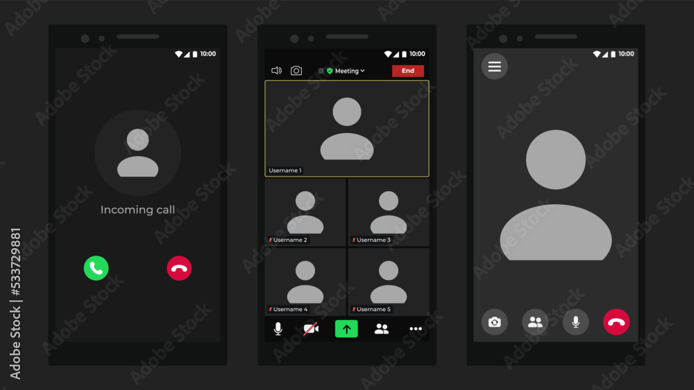 Video conference user interface. Application for calls. Zoom Interface Template. Video Call. Vector illustration. Video conference user interface. Application for calls. Zoom Interface Template. Video Call. Vector illustration.