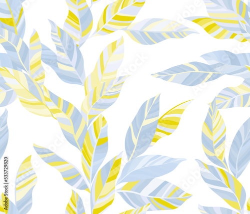 Striped leaves tree branches vector seamless pattern summer fasion textile pr...