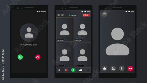 Online video call interface template with user icon. Online conference meeting. User web video call window. Meeting App UI Interface. Blank Wireframe.