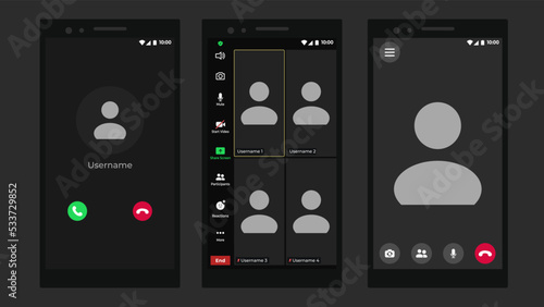 Video conferencing user interface. Online conference meeting. User web video call window. Digital communication. Meeting App Flat Vector.