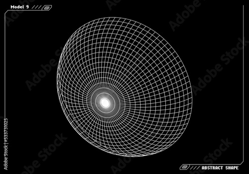 Abstract 3d wireframe shape or basic element with open edge. Science and technology geometric abstraction with deformed shape.