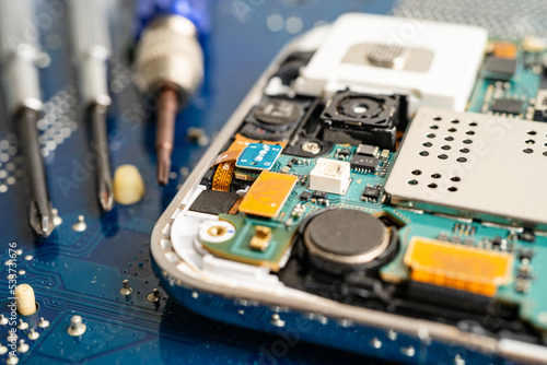 Repairing and upgrade mobile phone, electronic, computer hardware and technology concept.