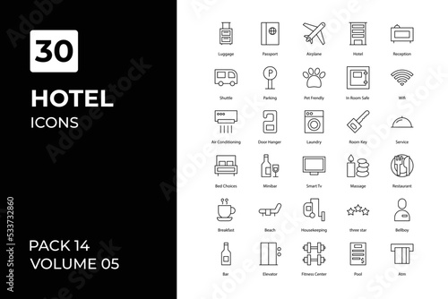 Hotel icons collection. Set vector line with elements for mobile concepts and web apps. Collection modern icons.