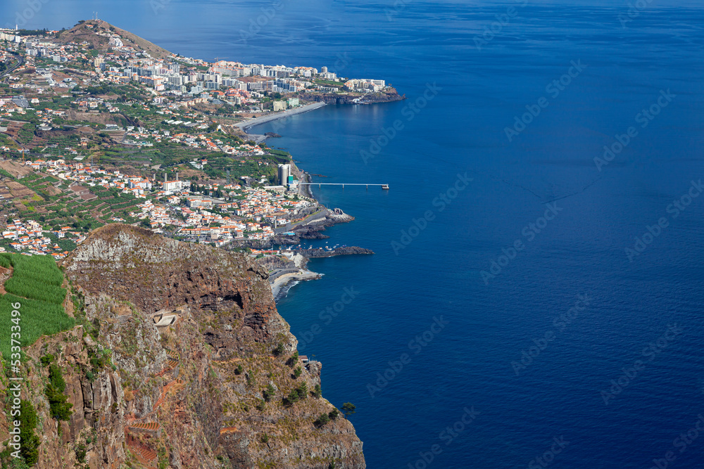 View from the Skywalk on the cliffs of the south coast of Madeira,  Portugal,  Europe
