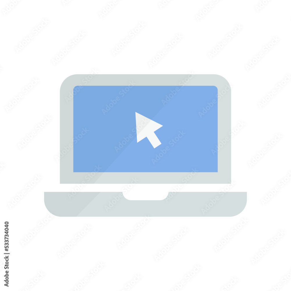 Modern laptop and mouse cursor icon. Vector. Modern laptop and mouse cursor icon. Vector.