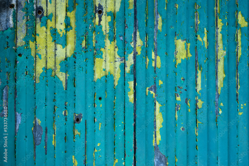 Old blue painted metal shutter grunge background