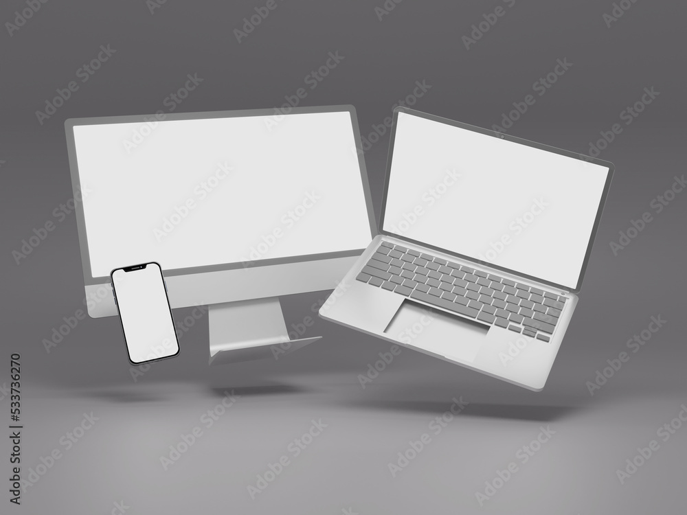 Responsive website presentation mockup with 3d rendering. Multidevice Responsive website presentation mockup with 3d rendering. Multidevice