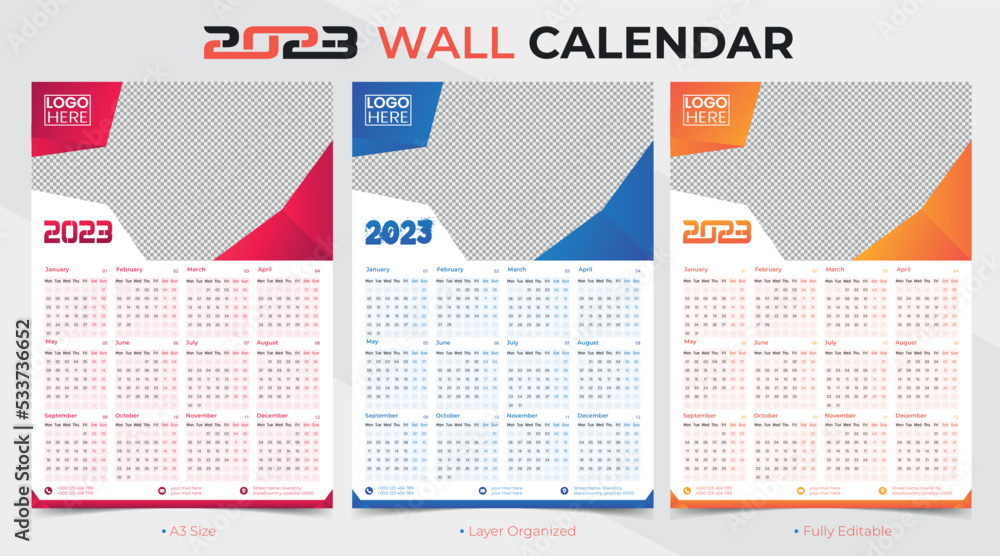 Modern and Stylish 2023 One Page Calendar Template Design