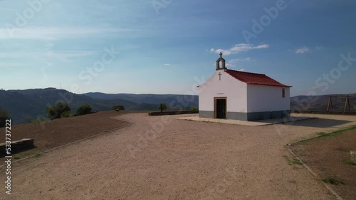 Viewpoint of São Lourenço in Torre de Moncorvo, Portugal. Church on Mountains with Beautiful Nature Landscape in the Background. Travel Concept. 4k photo