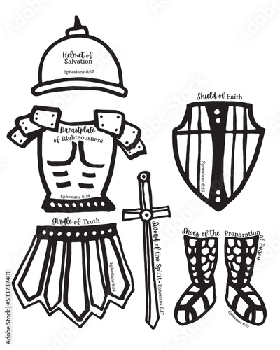 Armor of God Elements - Black White Icon Drawings